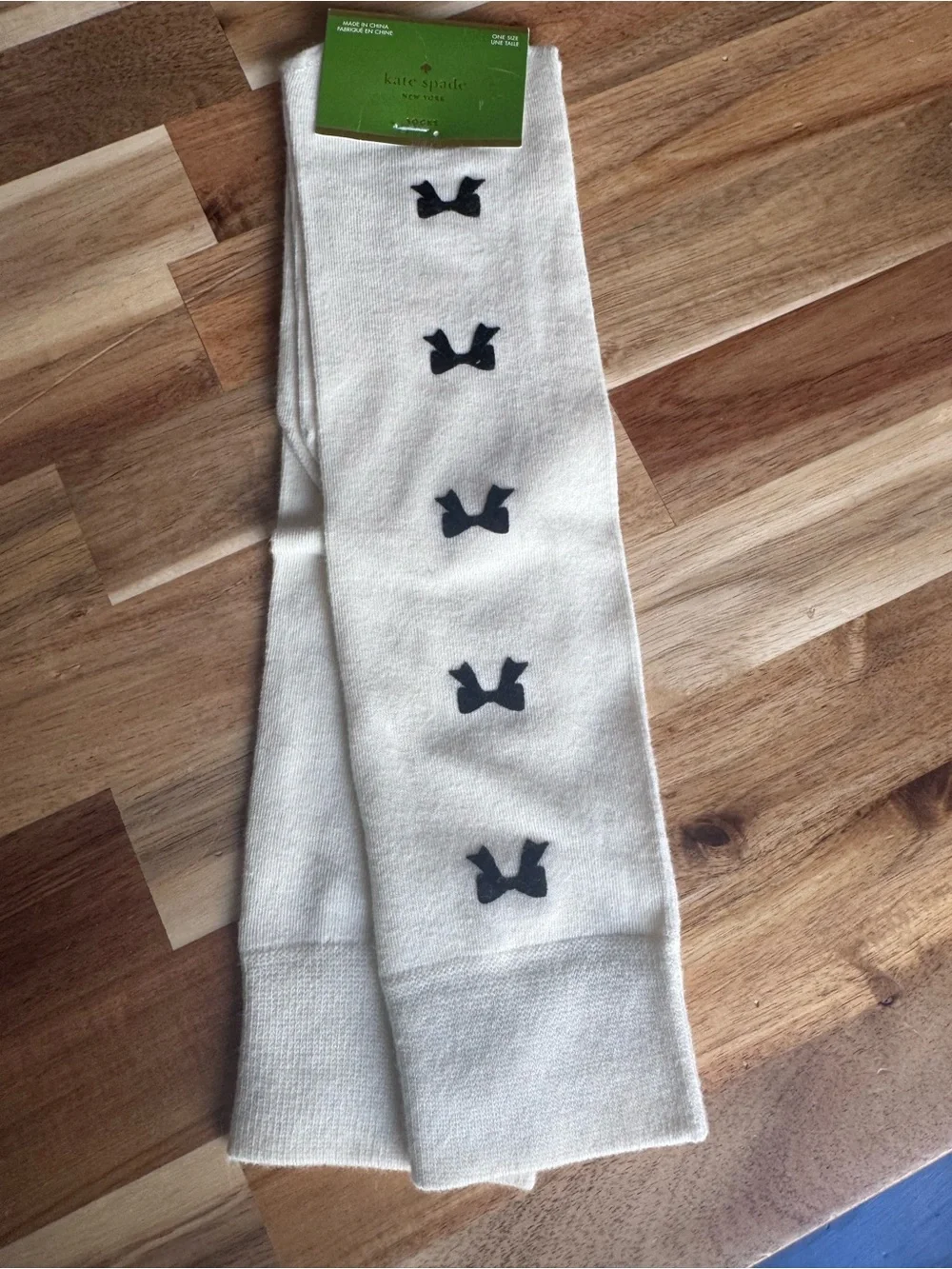 kate spade Cream Knee-High Socks with Black Bow Accents new